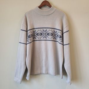 Vintage Aeropostale Mens Nordic Fair Isle Knit Sweater Sz XL Gray Mock Neck Y2K